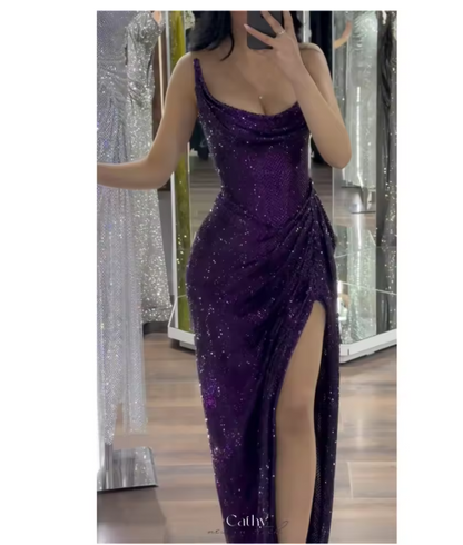 Classy Mermaid Strapless Purple Girls Sequin Grape Sequin Long Prom Dresses Party Dress Birthday Outfits Graduation Dresses W992
