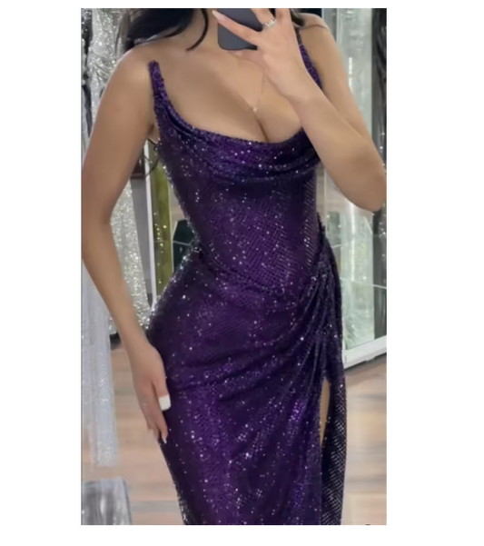 Classy Mermaid Strapless Purple Girls Sequin Grape Sequin Long Prom Dresses Party Dress Birthday Outfits Graduation Dresses W992