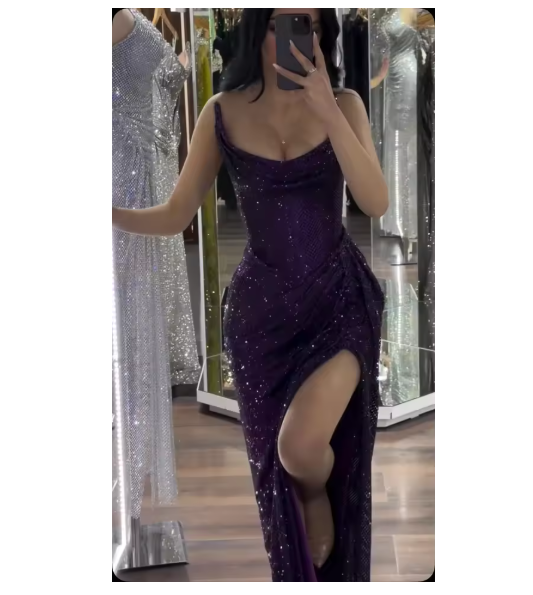 Classy Mermaid Strapless Purple Girls Sequin Grape Sequin Long Prom Dresses Party Dress Birthday Outfits Graduation Dresses W992