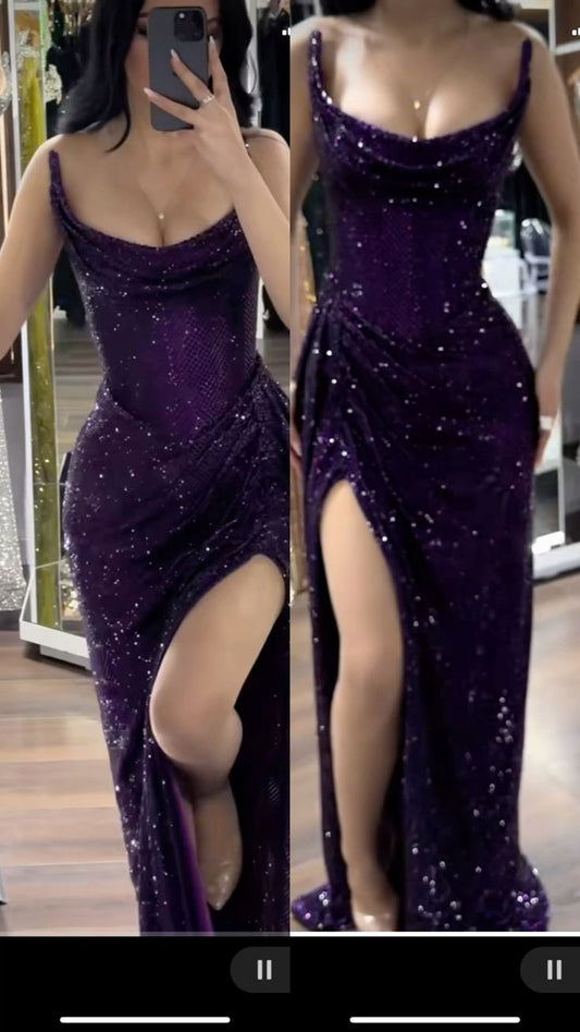 Classy Mermaid Strapless Purple Girls Sequin Grape Sequin Long Prom Dresses Party Dress Birthday Outfits Graduation Dresses W992