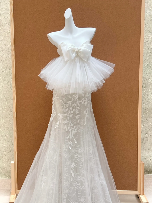 Romantisches Brautkleid Meerjungfrau trägerloses weißes Tüll Brautkleider minimalistische Brautkleider WD001