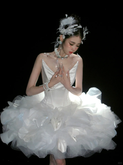 Unique Wedding Dress Ball Gown Sweetheart Summer Short White Wedding Dresses Bridal Gowns With Ruffles WD0072