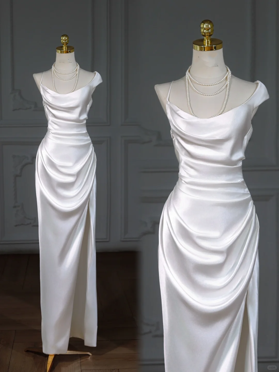 Hübsches Brautkleid Mantel Trägerlos Satin Weiß Schlitz Lange Brautkleider Brautkleider WD014