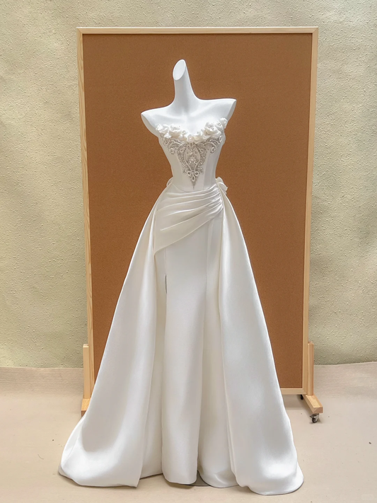 Hübsches Brautkleid Mantel Schatz Weiß Satin Lange Brautkleider Brautkleider WD017