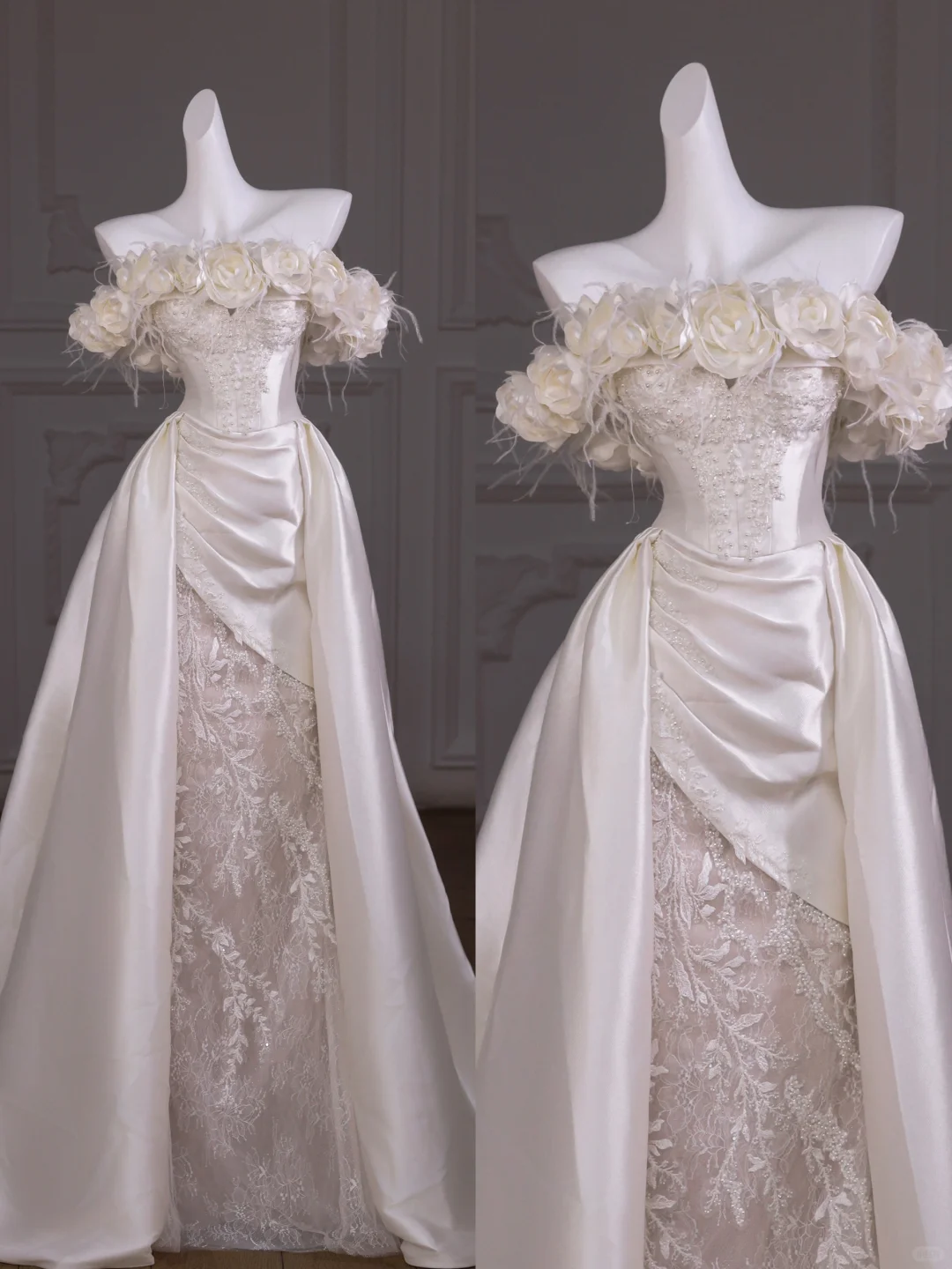 Hübsches Brautkleid Mantel Trägerlos Weiß Satin Lange Brautkleider Mit Blumen Brautkleider WD020