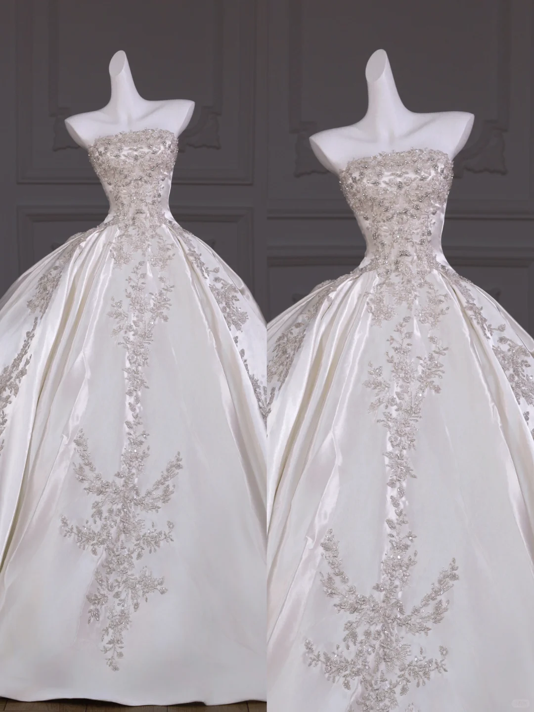 Hübsches Brautkleid Ballkleid Trägerloses Satin Lange Applikationen Weiße Brautkleider Brautkleider WD028