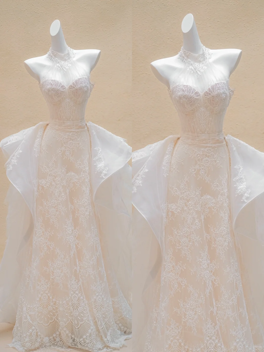 Hübsches Brautkleid Etuikleid Stehkragen Spitze Lange Brautkleider Sommer Land Brautkleider WD033