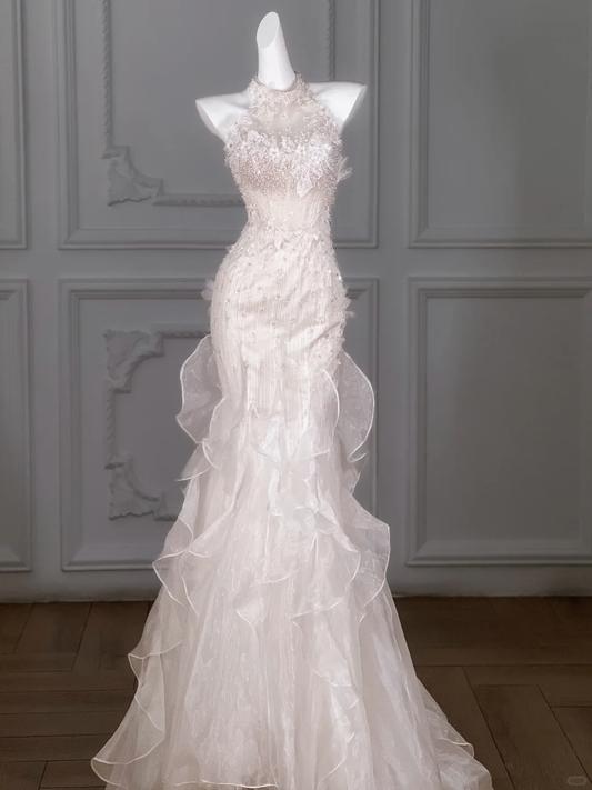 Hübsches Brautkleid Etuikleid Stehkragen Spitze Lange Brautkleider Sommer Land Brautkleider WD036