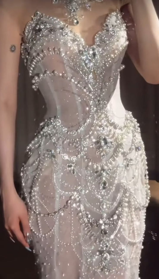Retro Brautkleid Meerjungfrau Schatz Pailletten Lange Weiße Brautkleider Brautkleider WD044