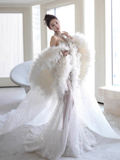 Retro Wedding Dress Mermaid Sweetheart Sequin Long White Wedding Dresses Bridal Gowns WD044
