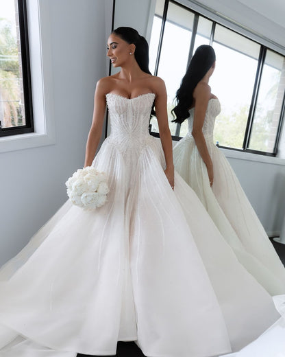 Hübsches Brautkleid Ballkleid Schatz Weiß Pailletten Lange Brautkleider Brautkleider WD045