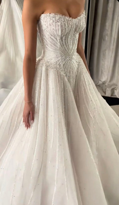 Hübsches Brautkleid Ballkleid Schatz Weiß Pailletten Lange Brautkleider Brautkleider WD045