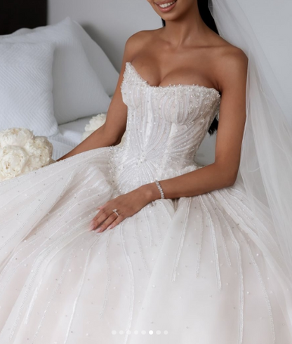 Hübsches Brautkleid Ballkleid Schatz Weiß Pailletten Lange Brautkleider Brautkleider WD045