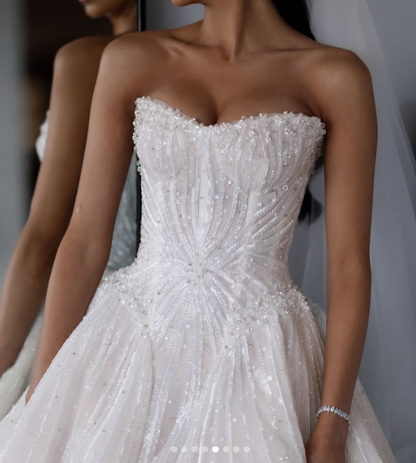 Hübsches Brautkleid Ballkleid Schatz Weiß Pailletten Lange Brautkleider Brautkleider WD045
