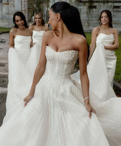 Hübsches Brautkleid Ballkleid Schatz Weiß Pailletten Lange Brautkleider Brautkleider WD045