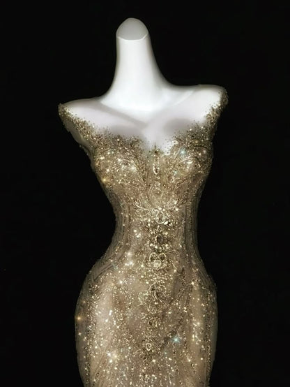 Sparkly Wedding Dress Mermaid Scoop Sequin Long Silver Corset Back Wedding Dresses Brides Dress Bridal Gowns WD053