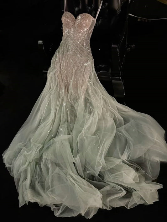Classy Mermaid Sweetheart Sleeveless Tulle Prom Dresses Summer Wedding Guest Dresses Wedding Guest Outfits WD058