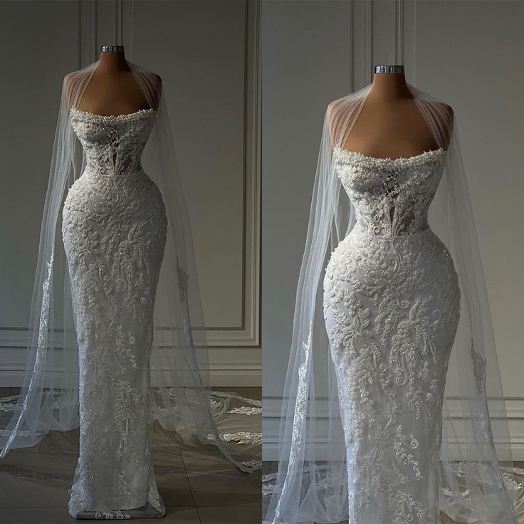 Bescheidenes Brautkleid Meerjungfrau Trägerlose Spitze Lange Weiße Brautkleider Brautkleider Brautkleider WD069