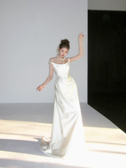 Simple Wedding Dress Sheath Off The Shoulder Summer Long White Wedding Dresses Bride Dress Bridal Gowns WD079