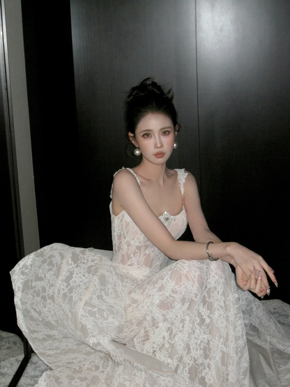 Unique Bridal Gown Mermaid Spaghetti Straps Lace Sleeveless White Wedding Dresses Modest Bridal Gowns DH950