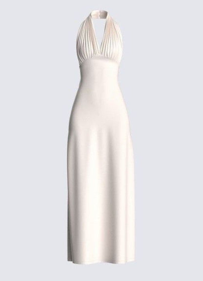Wunderschönes weißes A-Linien-Neckholder-Ballkleid für formelle Sommerhochzeitsgäste, Outfits für Hochzeitsgäste, DP770