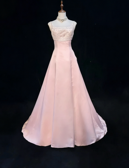 Vintage Bridal Gown A line Spaghetti Straps Sleeveless Pearls Long White 70s Wedding Dresses Elegant Bridal Gowns DH1111