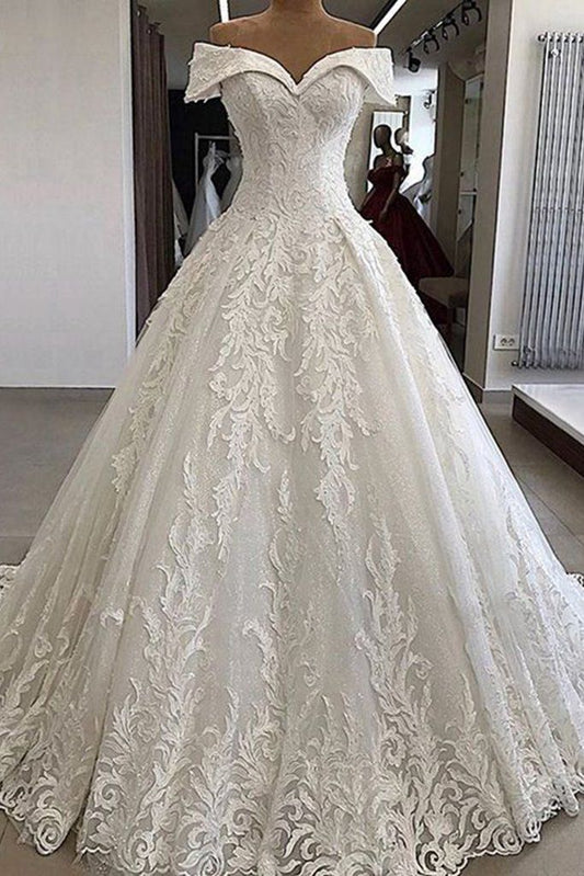 Prinzessin Brautkleid Ballkleid aus der Schulter weiße Spitze Brautkleider verträumte Brautkleider DH1229