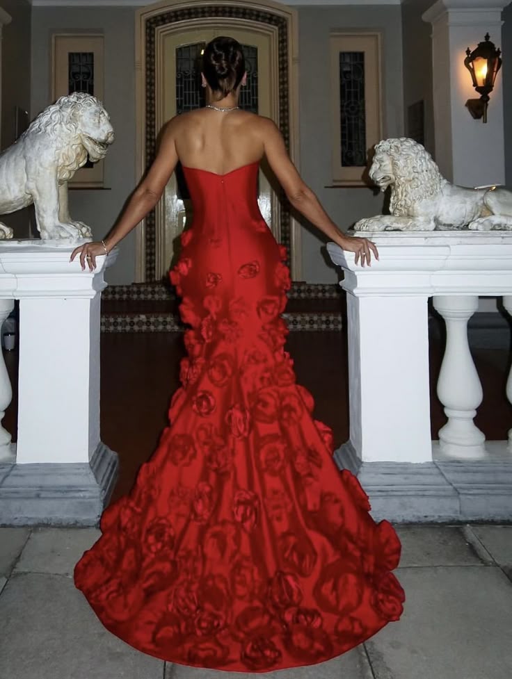 Bescheidene Meerjungfrau trägerloses rotes ärmelloses langes Abendkleid Partykleider Abendkleid besondere Abendkleider Ballkleid DH1343
