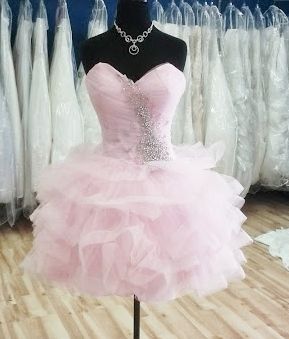 Robe de bal courte et élégante en tulle rose, décolleté en cœur, tenue de soirée courte et formelle pour le collège, tenue Hoco DH1408