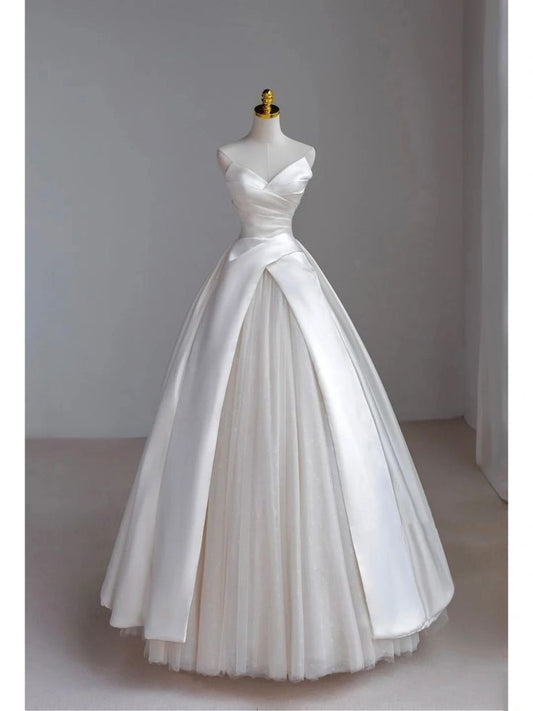 Retro Ballkleid Schatz Ärmellos Tüll Satin Brautkleid Brautkleider Prinzessin Brautkleider DH1425