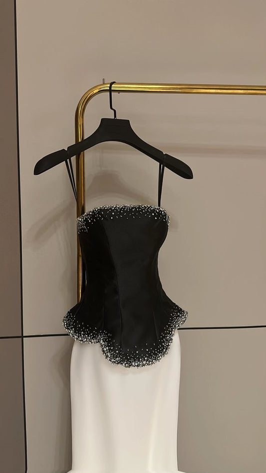 Retro Brautkleider Meerjungfrau Trägerlos Satin Schwarz Lange Brautkleider Einfaches Brautkleid Brautkleider DH1488