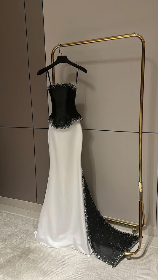 Retro Brautkleider Meerjungfrau Trägerlos Satin Schwarz Lange Brautkleider Einfaches Brautkleid Brautkleider DH1488