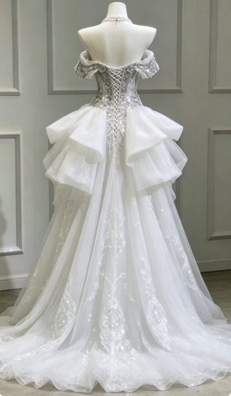 Princess Bridal Dress Mermaid Off The Shoulder Lace Sequin Wedding Dress With Short Sleeves Wedding Dresses Modest Wedding Gowns DH1492