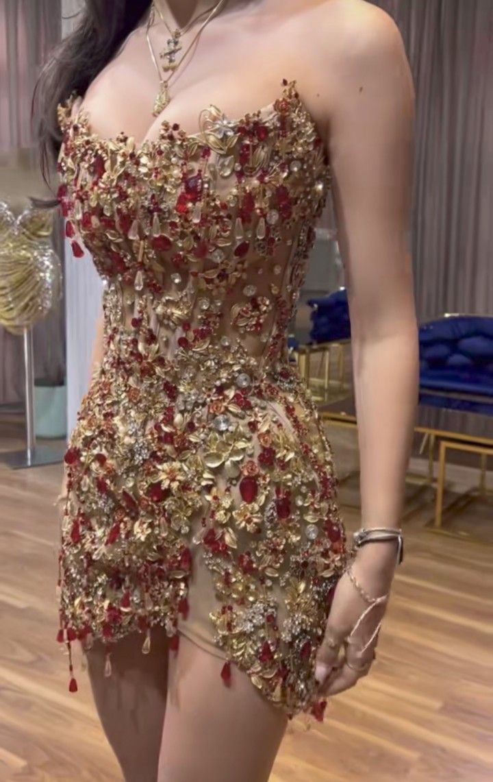 Trendy Sheath Strapless Beads Gold Mini Short Formal 8th Grade Homecoming Dresses Middle School Cocktail Dress Cocktail Outfits DH1509
