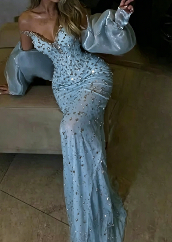 Sexy Meerjungfrau Abendkleid Schatz Champagner Pailletten Lange Ballkleider Partykleid 20. Geburtstag Outfits Abschlusskleider DH1862