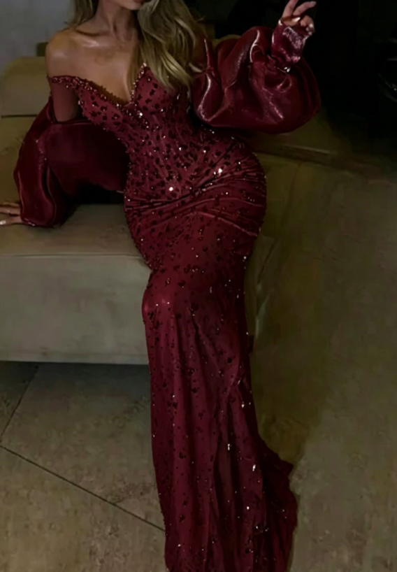 Sexy Meerjungfrau Abendkleid Schatz Champagner Pailletten Lange Ballkleider Partykleid 20. Geburtstag Outfits Abschlusskleider DH1862