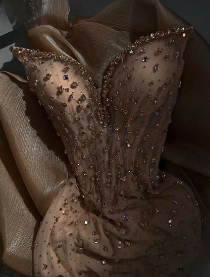 Sexy Meerjungfrau Abendkleid Schatz Champagner Pailletten Lange Ballkleider Partykleid 20. Geburtstag Outfits Abschlusskleider DH1862