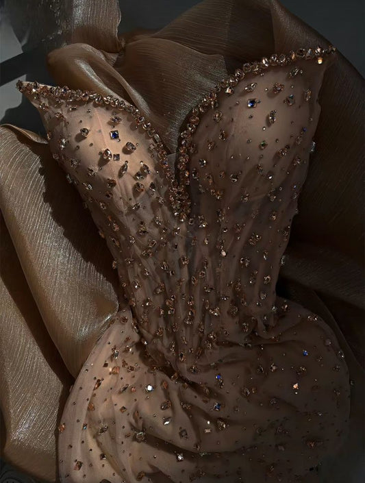 Sexy Meerjungfrau Abendkleid Schatz Champagner Pailletten Lange Ballkleider Partykleid 20. Geburtstag Outfits Abschlusskleider DH1862