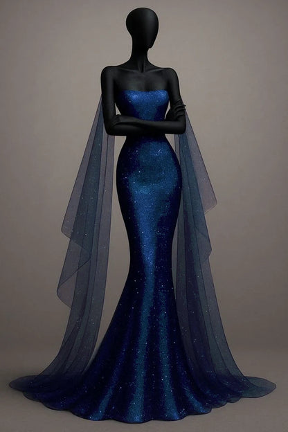 Sexy Meerjungfrau Trägerloses Königsblau Pailletten Lange Ballkleider Partykleid 20. Geburtstag Outfits Abschlusskleider DH1881
