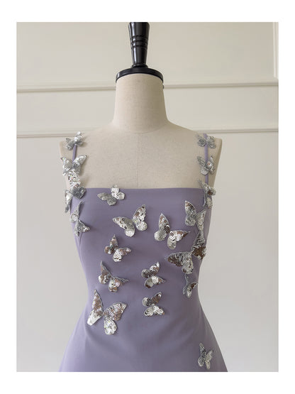 Cute A line Spaghetti Straps Satin Liac Short Grad Dress Inspo Short Mini Formal 8th Grade Homecoming Dresses High School Hoco Court Dress Graduation Dress Cocktail 18th Birthday Outfits DH1944
