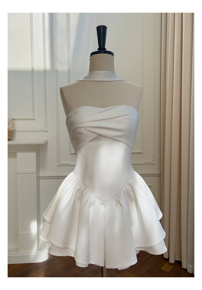 Pretty A Line Strapless Satin White Grad Dress Inspo Short Mini Formal 8th Grade Homecoming Dresses Middle School Hoco Court Dress Graduation Dress Cocktail Outfits DH1946