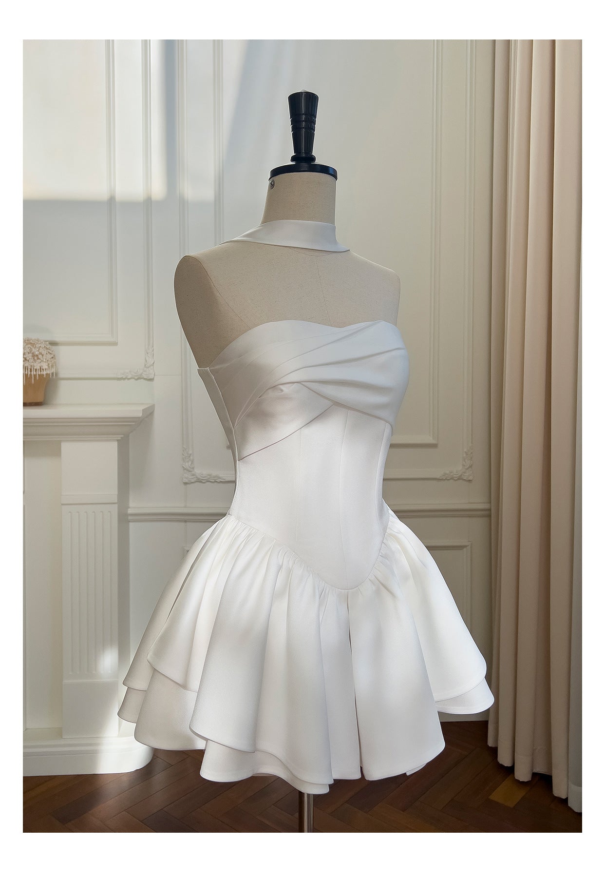 Pretty A Line Strapless Satin White Grad Dress Inspo Short Mini Formal 8th Grade Homecoming Dresses Middle School Hoco Court Dress Graduation Dress Cocktail Outfits DH1946
