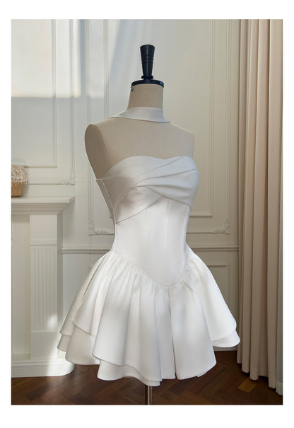 Pretty A Line Strapless Satin White Grad Dress Inspo Short Mini Formal 8th Grade Homecoming Dresses Middle School Hoco Court Dress Graduation Dress Cocktail Outfits DH1946