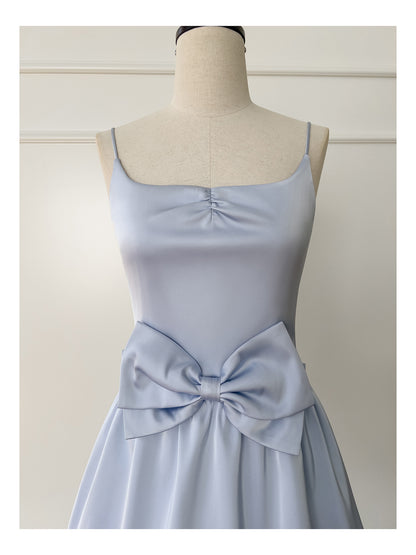 Cute A line Spaghetti Straps Satin Blue Short Grad Dress Inspo Short Mini Formal 8th Grade Homecoming Dresses High School Hoco Court Dress Graduation Dress 18th Birthday Outfits DH1947