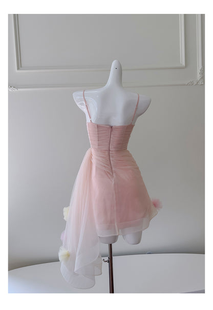 Modest A Line Spaghetti Straps Pink Tulle Formal 8th Grade Homecoming Dresses Middle School Short Birthday Gowns Graduation Dress Hoco Outfits DH2102