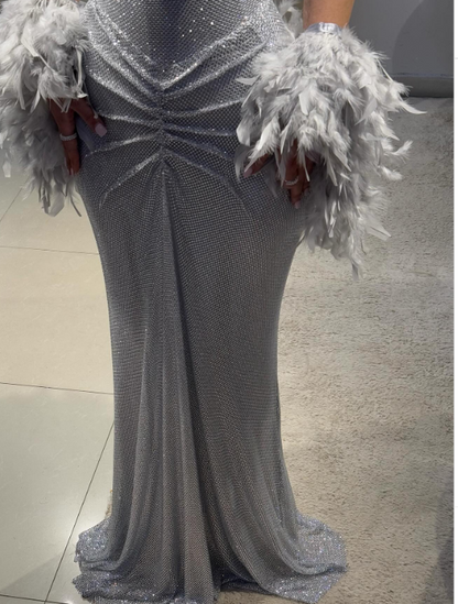 Sexy Mermaid Straps Silver Sequin Long Prom Dresses Party Dress 20th Birthday Outfits Graduation Dresses DH2217