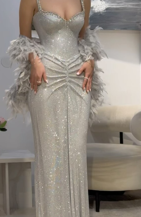 Sexy Mermaid Straps Silver Sequin Long Prom Dresses Party Dress 20th Birthday Outfits Graduation Dresses DH2217