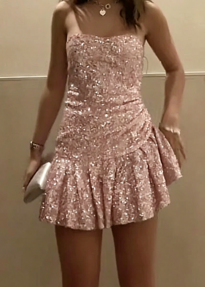 Modest Sheath Strapless Sequin Silver Short Formal Homecoming Dress Middle School Short 18th Birthday Outfits Graduation Dress Cocktail Dresses DH2228