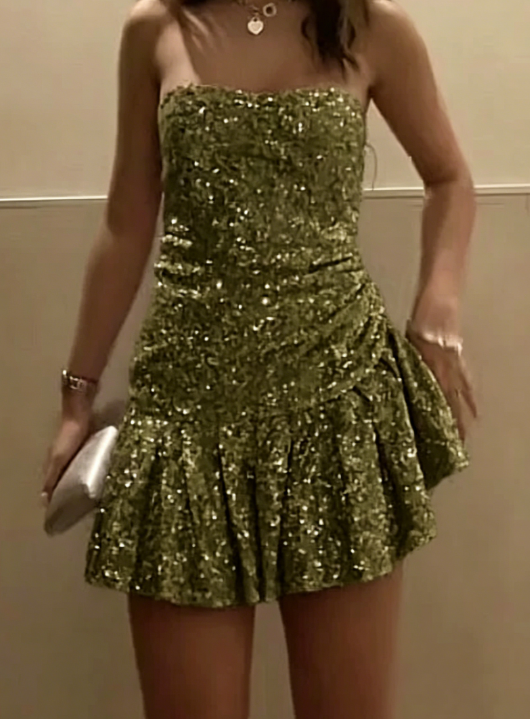 Modest Sheath Strapless Sequin Silver Short Formal Homecoming Dress Middle School Short 18th Birthday Outfits Graduation Dress Cocktail Dresses DH2228