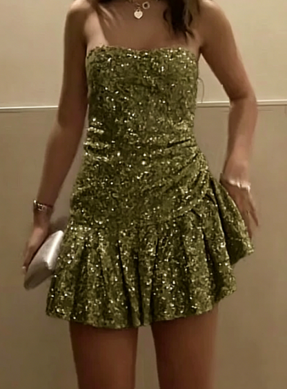 Modest Sheath Strapless Sequin Silver Short Formal Homecoming Dress Middle School Short 18th Birthday Outfits Graduation Dress Cocktail Dresses DH2228